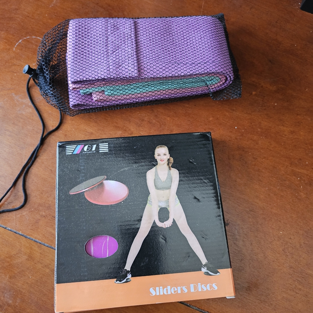 Purple and Green Exercise Bands with Sliders Discs